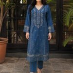Elegant Blue Embroidered 3-Piece Suit
